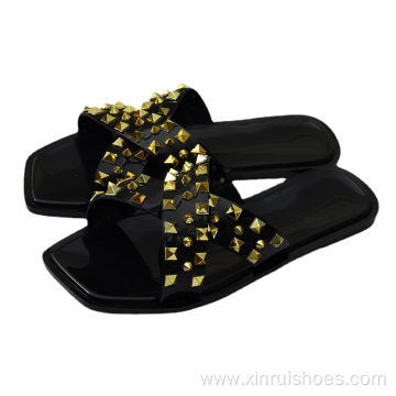 Summer Crystal Jelly Slipper Shoes Rivet Flip Flops